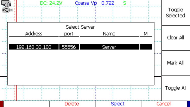 CT Viewer TDR waveform software select server window